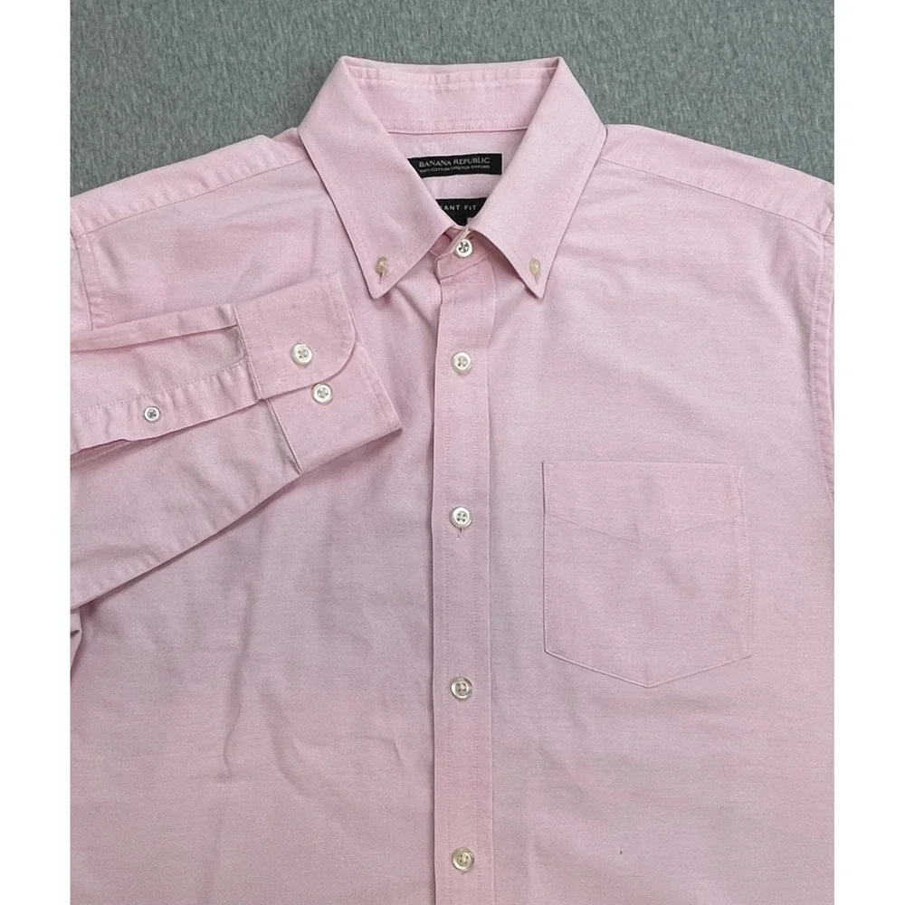 Banana Republic Shirt Mens Medium Pink 100% Cotton Grant Fit Oxford OCBD